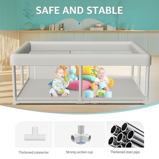 Hiaksedt Large Baby Playpen 65x50 Inch, PlayPen for Babies and Toddlers, Sturdy Safety Play Yard for Indoor & Outdoor with Zipper Gates, Anti-Fall