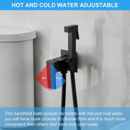 BWE Handheld Toilet Bidet Sprayer with Adjustable Water Pressure for Toilet Hot and Cold Bidet Spray Set Brass Toilets Bidets Wall Mount Cleaning Faucet Jet for Feminine Wash, Matte Black
