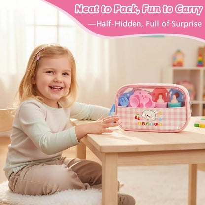 CARANOVO Baby Doll Accessories Set – 7 Pcs Feeding and Caring Set with Magic Disappearing Bottles, Pacifier, Diapers and Bibs Doll Pretend Play Gift for Kids