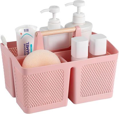 rejomiik Portable Shower Caddy Basket Plastic Cleaning Caddy Organizer Storage Tote with Handle for Bathroom, College, Dorm Room Essentials, White