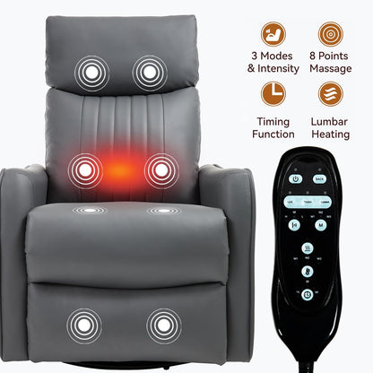 Swivel Rocker Recliner Chair for Adults, Nursery Rocking Chair with Heat and Massage, Glider Reclining Chair for Small Space Living Room Bedroom, Faux Leather Black