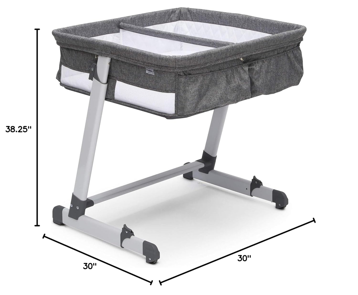 Simmons Kids By The Bed City Sleeper Bassinet for Twins - Adjustable Height Portable Crib with Wheels & Airflow Mesh, Grey Tweed