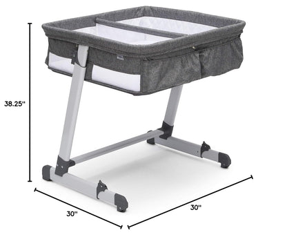 Simmons Kids By The Bed City Sleeper Bassinet for Twins - Adjustable Height Portable Crib with Wheels & Airflow Mesh, Grey Tweed
