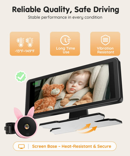 Babyvue BV3PRO Dual Baby Car Camera for 2 Boys, 7.2" 1080P HD Split Screen, Crystal Clear IR Night Vision, No Distortion Display Baby Car Monitor, Safe Driving for Back Seat & Pets