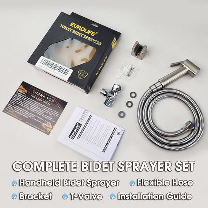 Handheld Bidet Sprayer for Toilet, Lockable Push Button, High Pressure Bathroom Sprayer, Cloth Diaper & Personal Hygiene Sprayer, Tank Mount No-Drill Install, Stainless Hose Set, Black Color