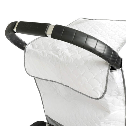 Masirs Baby Stroller Rain Cover - Universal Size, Provides Extra Warmth & Shields Child from Wind & Rain. Mesh Material for Ventilation & Reflective Trimming for Night Visibility. (White, Quilted)