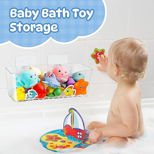 Imncya Bath Toy Storage Clear, Bathtub Toy Storage Organizer, large Capacity Bathtub Shower Caddy, No Drilling Quick-Dry Drainable, Plastic Bath Toy Holder for Bathroom (2 Pack)