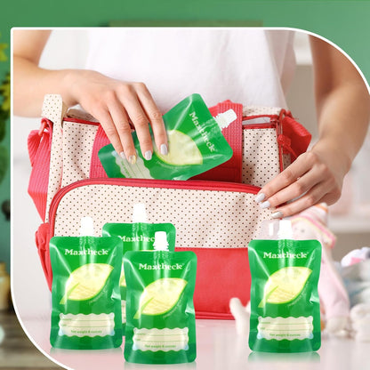 Maxcheck 103 Pcs Refillable Baby Food Pouches Maker Set Include 100 Pcs Portable Fruit Puree Pouch Storage Bags, Baby Food Maker, Pen and Brush for Babies Kids Toddlers