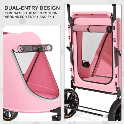 MoNiBloom Large Pet Stroller with Anti-Slip Ramp, Heavy Duty Dog Stroller Up to 99lb, Safe & Gentle Mobility Aid, All-Terrain Wheels, Idea for Injured, Disabled, & Senior Dog