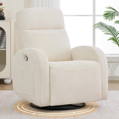 Dual Motors Power Recliner with Adjustable Headrest, Electric Swivel Rocker Recliner for Nursery, Glider Reclining Rocking Nursery Chairs for Small Space, Living Room, Bedroom, Chenille Cream White