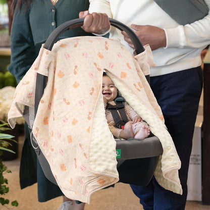 2-in-1 Baby Car Seat Cover & Canopy | Mom Nursing Cover, Easy Install Shield | Multi-Purpose for Winter Warmth & Summer Shade (Brown)