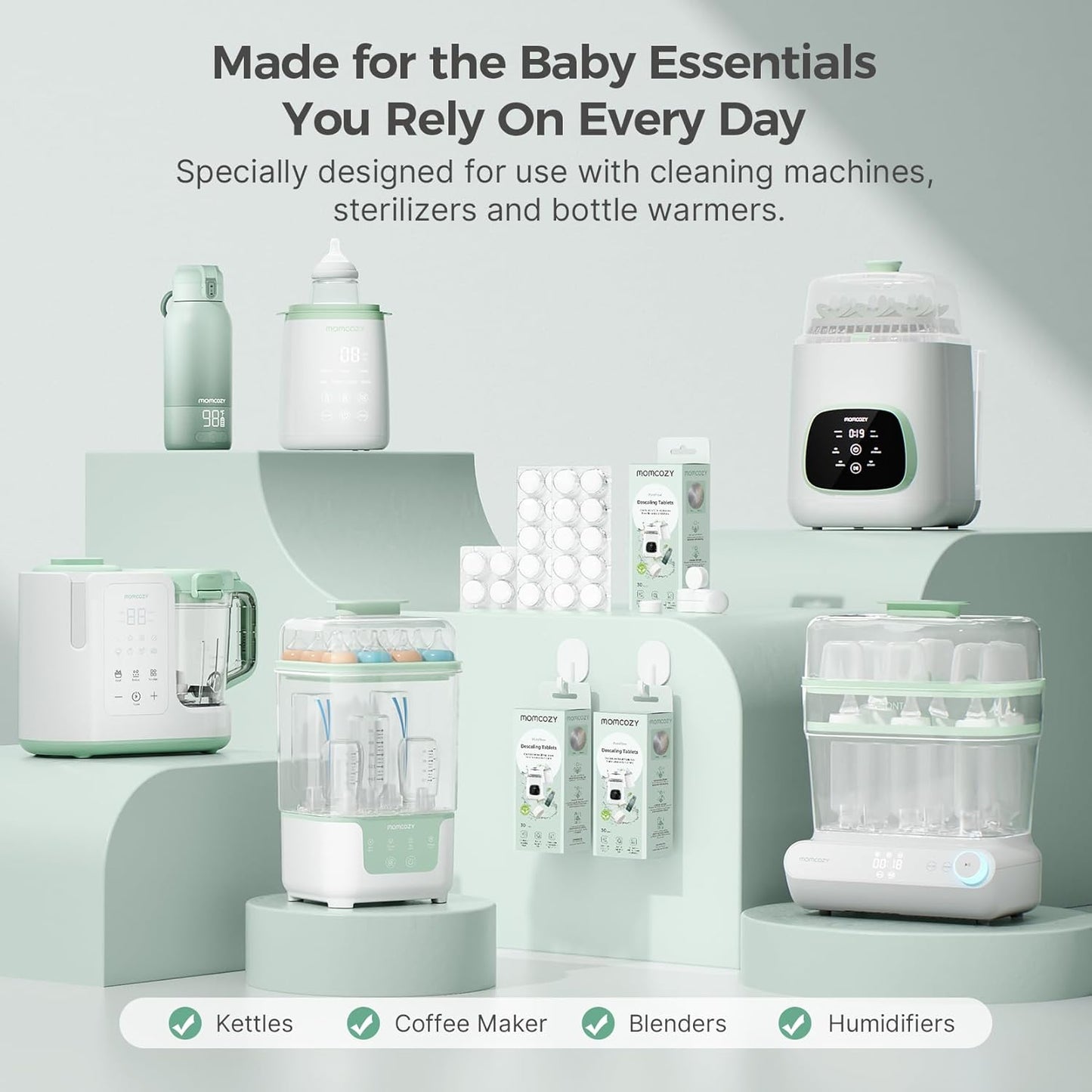 Momcozy Official Descaling Tablets, Compatible KleanPal Pro Baby Bottle Washer, Descaler for Milk & Limescale Removal, 30 Count