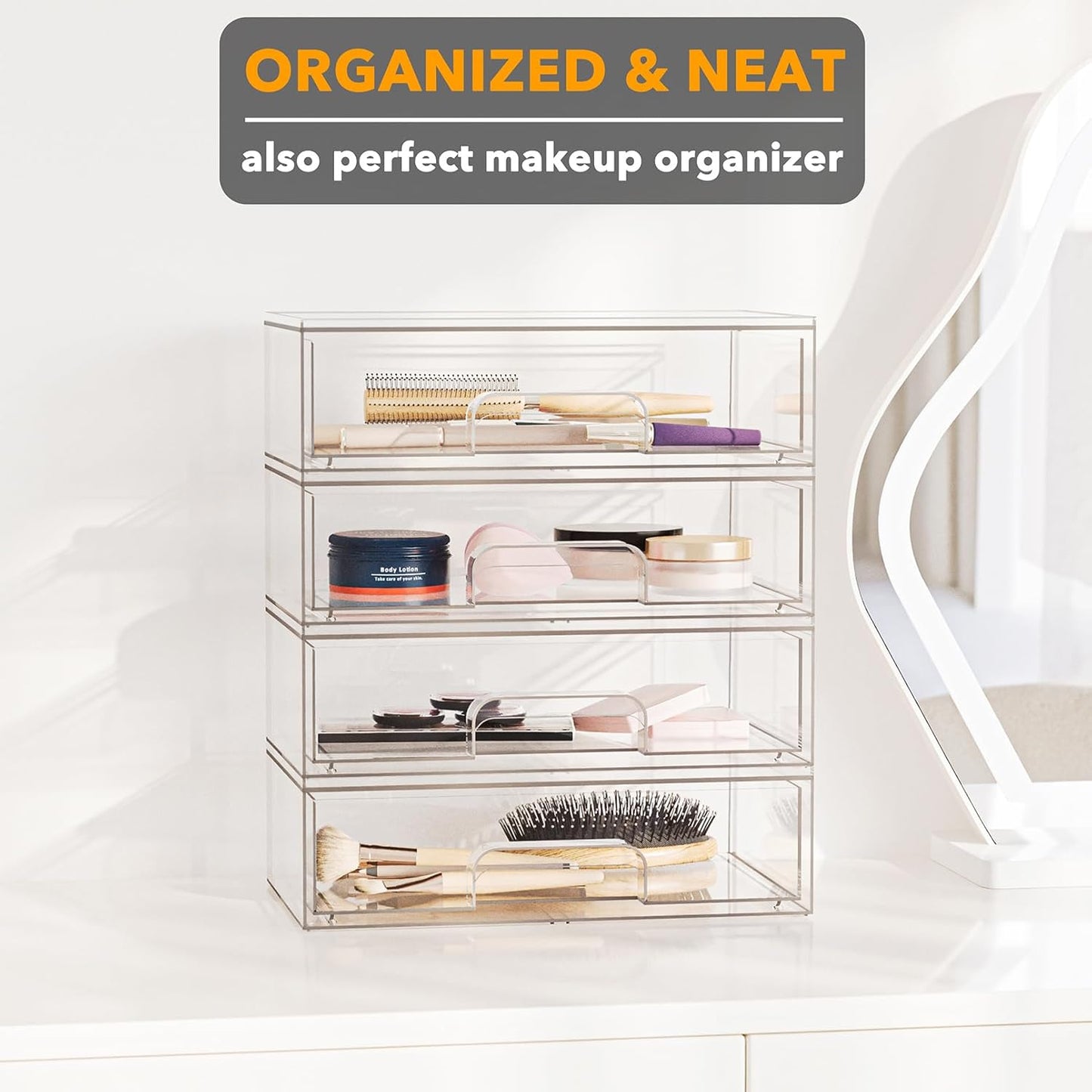 SpaceAid Bottle Storage Organizer Baby - Acrylic Bottles Station Organizer Container, Stackable Clear Drawers for Countertop, Vanity, Bathroom, Cabinet, Pantry Organization, 5 Pack, 2S2M1L, 15.4" H