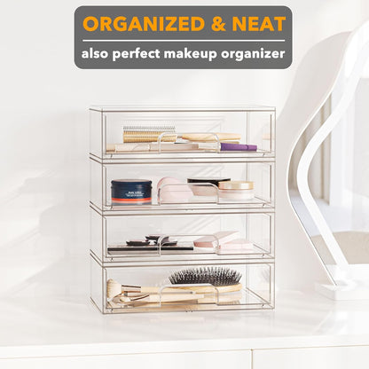 SpaceAid Bottle Storage Organizer Baby - Acrylic Bottles Station Organizer Container, Stackable Clear Drawers for Countertop, Vanity, Bathroom, Cabinet, Pantry Organization, 5 Pack, 2S2M1L, 15.4" H