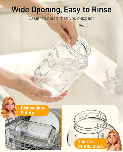 OneDream Breast Milk Pitcher 32oz Glass Pitcher with Lid, Formula Pitcher Leakproof Drip-Free Spout, Wide Mouth Mason Jar Pitcher for Easy Pouring, Dishwasher Safe Breastmilk Storage Pitcher
