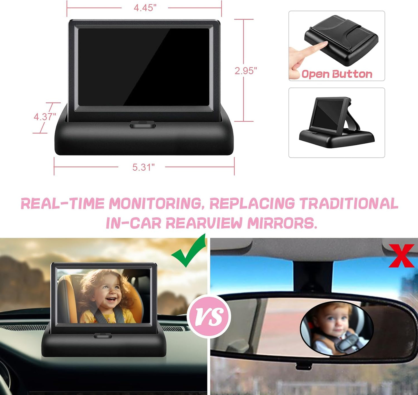 B1 Baby Car Camera with 4.3'' Monitor, USB Powered Rear Facing Seat Camera, HD 1080P Night Vision, 150° Wide Angle, Easy Installation, Safe & Portable Baby Monitor
