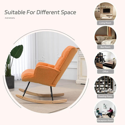 SAETSFEG Nursery Rocking Chair Teddy, Upholstered Glider Rocker with High Backrest, Comfortable Stylish Accent Armchair with Padded Seat for Living Rooms, Bedrooms, Offices, Colorful