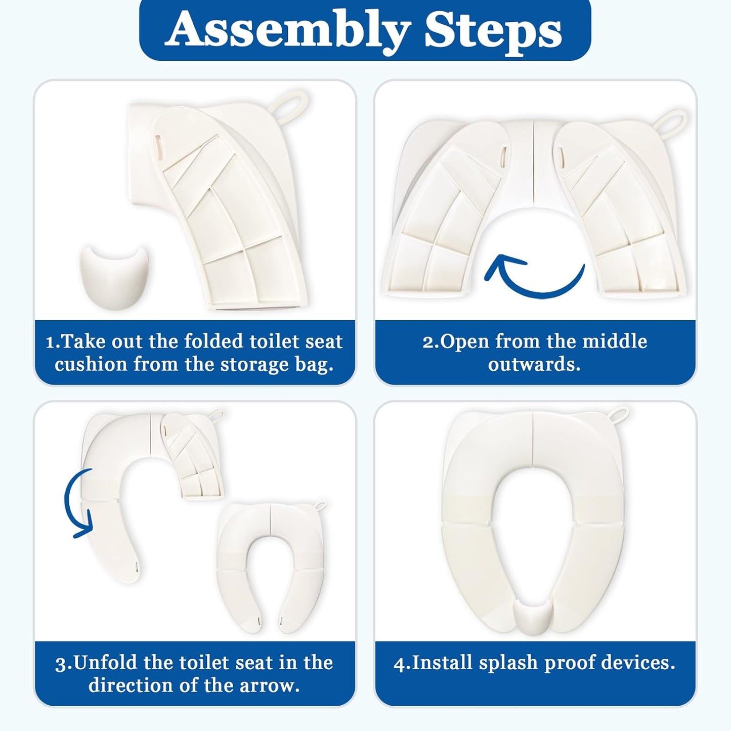 Portable Folding Toilet Seat for Kids, Travel Potty Training Helper, Training Urine Anti Slip Toilet Seat Cover with Splash Guard Includes Free Storage Bag, Fits Most Toilets - White