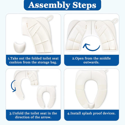 Portable Folding Toilet Seat for Kids, Travel Potty Training Helper, Training Urine Anti Slip Toilet Seat Cover with Splash Guard Includes Free Storage Bag, Fits Most Toilets - White