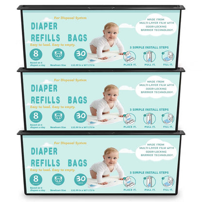 Diaper Pail Refills Bags with 30 Bags Compatible with Genie Easy Roll Signature and Platinum Diaper Pails, 7-Layer Odor-Barrier Technology-6 Packs