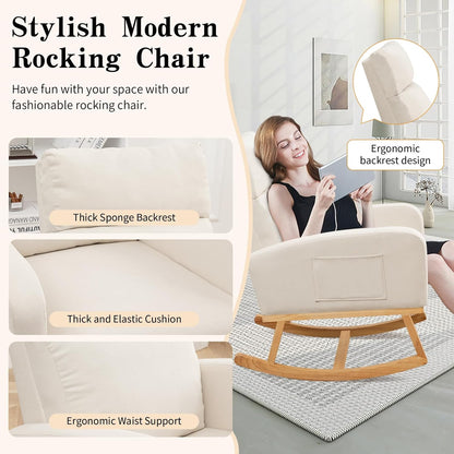 HCHAIRH Rocking Chair Nursery, Upholstered Fabricr Nursing Rocking Chairs with Soft High Back, Modern Nursery Glider Rocker for Mom Living Room, Bedroom, Camel