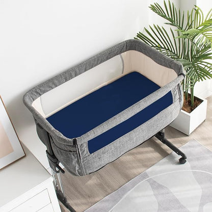 Waterproof Bassinet Sheets Fit for Halo, Dream on Me, Ingenuity, Fisher Price, Delta, Graco and Other Oval Bassinet Mattress, 2 Pack, Ultra Soft Microfiber Sheets, Grey & Navy