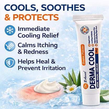 Derma Cool Skin Rash Cream – Rapid-Action Soothing Relief for Red, Irritated, Dry Skin & Diaper Rash – Helps Heal, Protect & Prevent Rashes. Intensive Care Formula 30g