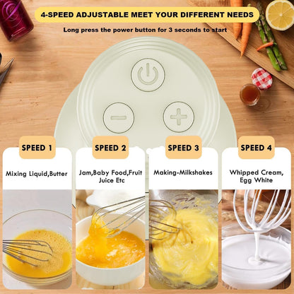 Hand Mixer with Whisk and Forther Wand,Electric Whisk, Milk Frother, Hand Held Mixers,Cordless Hand Mixer, Whisks for Cooking, Mini Mixer,Stirrers Electric,Food Chopper, Baby Food Maker,4-Speed, 10Oz
