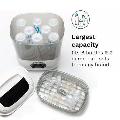 Baby Brezza Bottle Sterilizer and Dryer Advanced – 33% Faster - Largest Capacity Steam Sanitizer - Universal Sterilization Machine for All Bottles + Pump Parts - HEPA Air Filter
