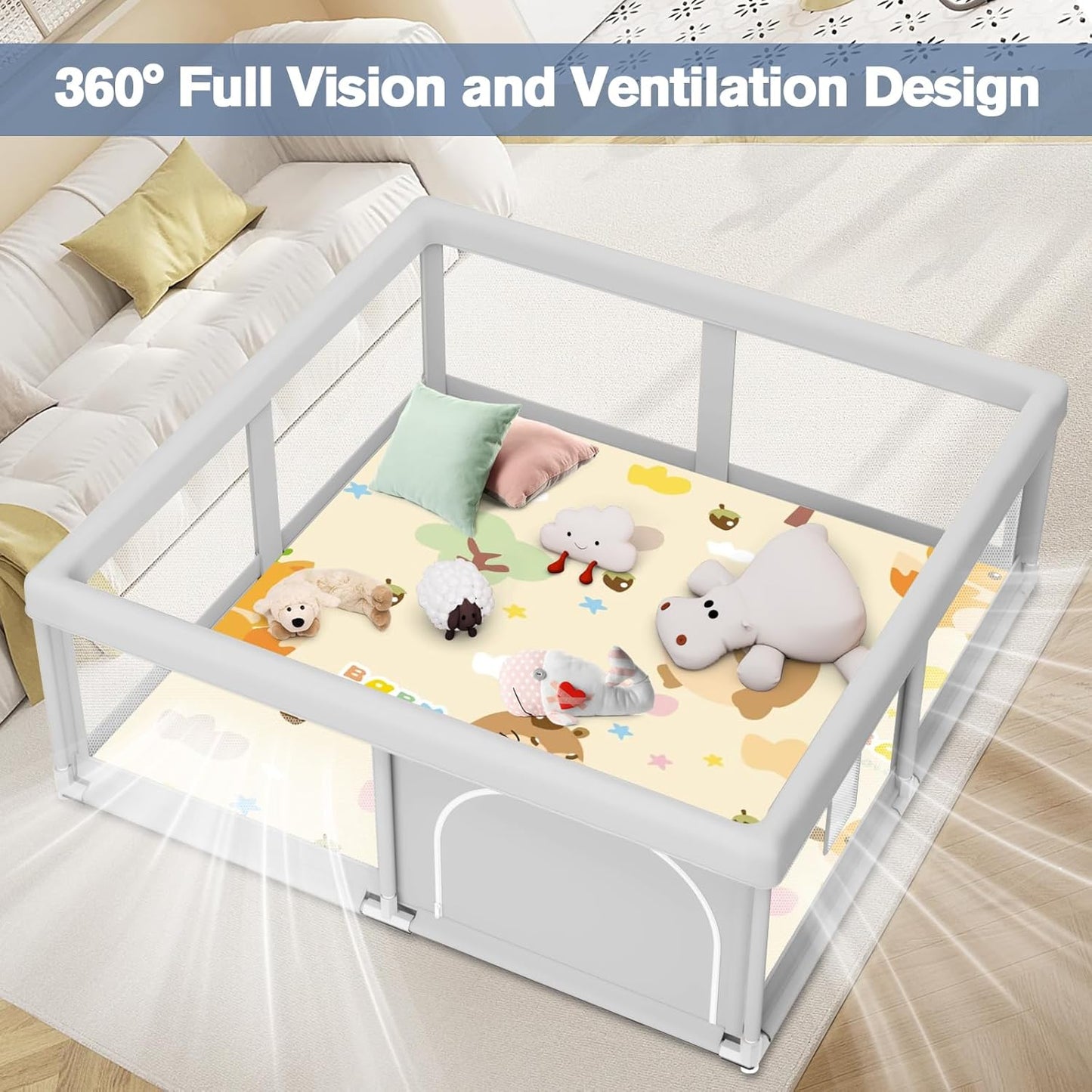 Large Baby Playpen for Babies and Toddlers, Playpen 74×50, Large Baby Play Yards Indoor & Outdoor, Sturdy Safety Baby Play Pen with Soft Breathable Mesh, Toddlers Activity Center with Anti-Slip Base