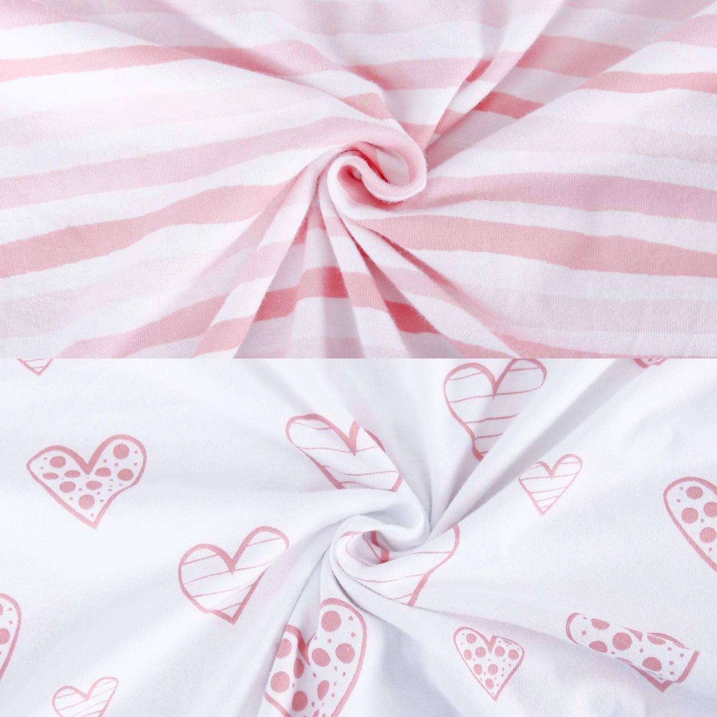 Square Playard/Playpen Fitted Sheets, Perfect for 36 X 36 Portable Playard, 2 Pack, 100% Jersey Knit Cotton Fitted Sheets, Grey Stripes and Hearts Print for Baby Boy and Baby Girl