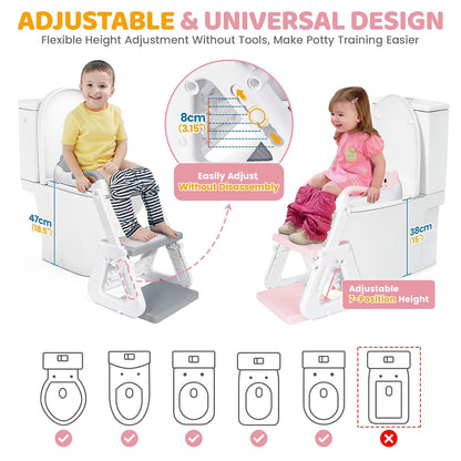 Orzbow Potty Training Seat | Upgrade Toddler Potty Training Toilet with Step Stool, 2-in-1 Stability Toilet Seat for Boys Girls | with Splash Guard, Anti-Slip Pad, Ladder, and Height Adjustable, Pink