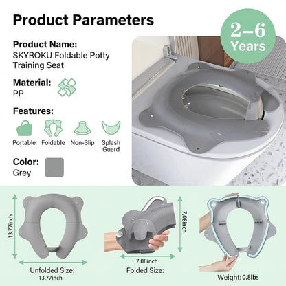 Foldable Travel Potty Seat for Toddler, Portable Toilet Training Seat for Kids on The Go, Fits Round & Oval Toilets with Non-Slip Base & Travel Bag for Car Airplane Essentials, Grey