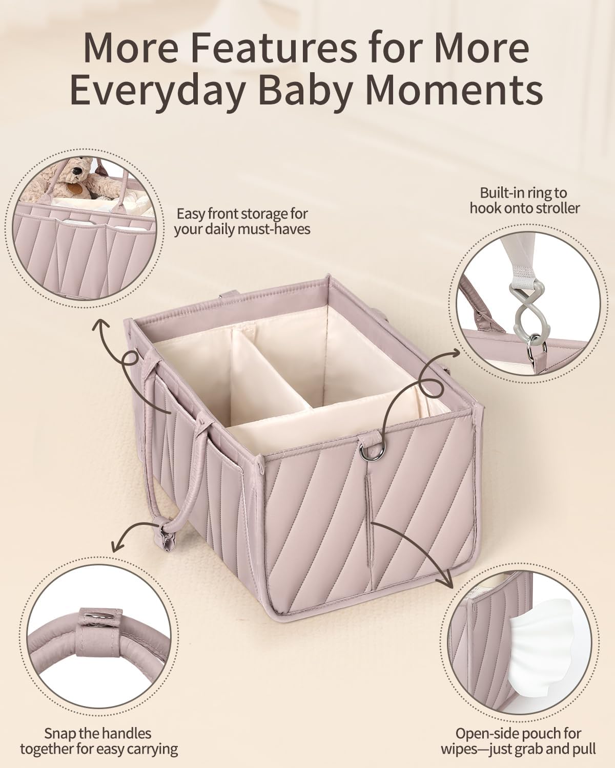 Baby Boy Essentials Diaper Caddy Organizer – Portable Storage Basket with Shoulder Strap & Stroller Hooks, Splashproof Quilted Nursery & Car Tote, Baby Gifts for Baby Shower, Classic Blue