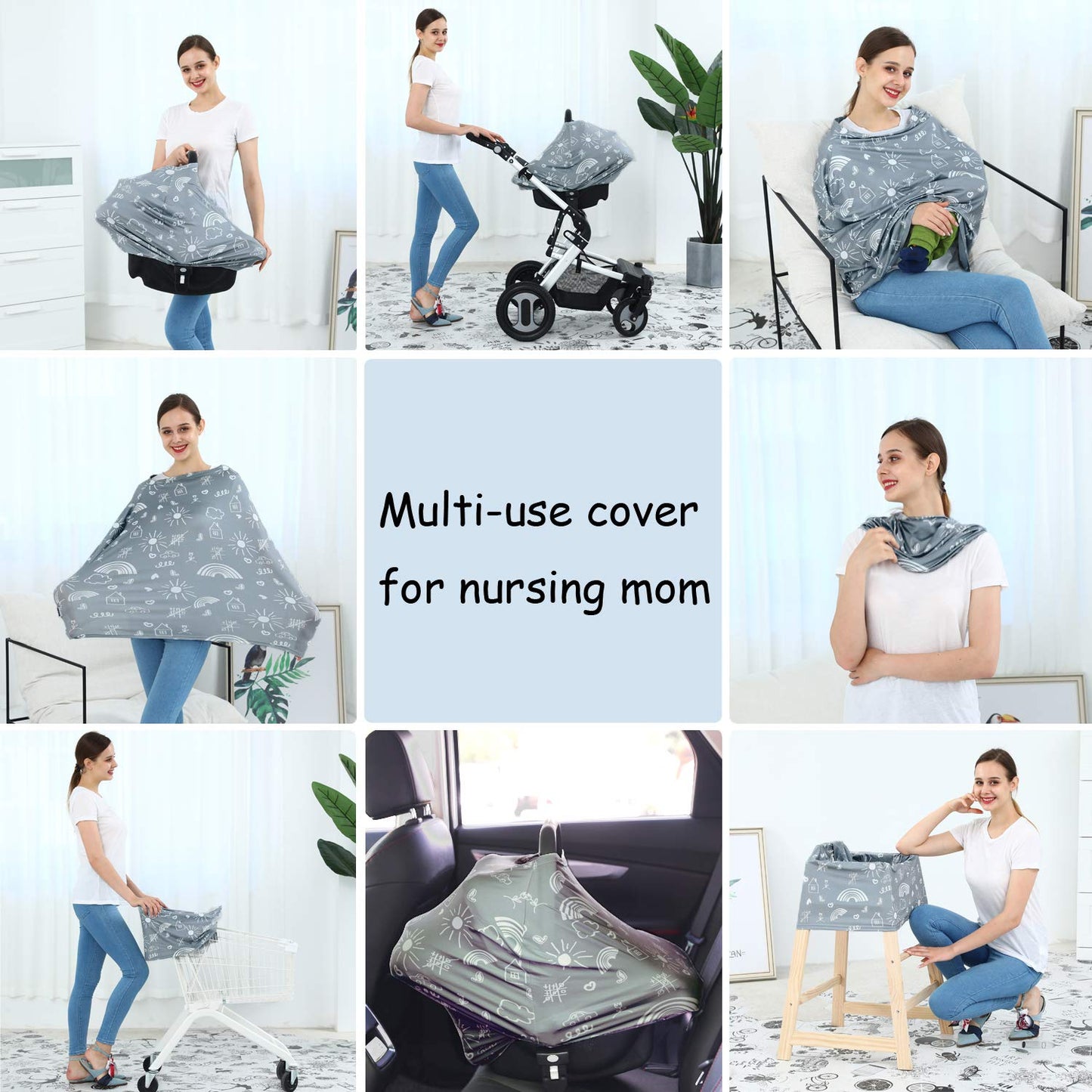 Car Seat Covers for Babies - Multi-use Carseat Canopy Cover Breastfeeding Covers, Stroller Canopy Cover (Navy Dinosaur)