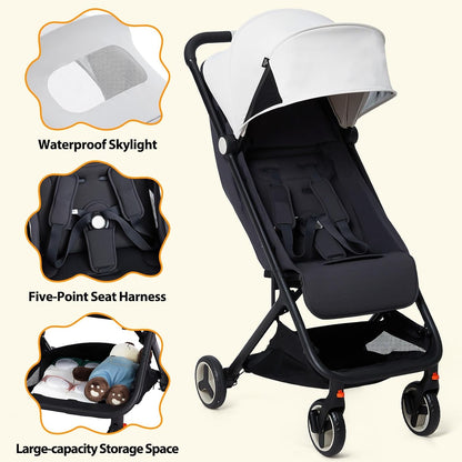Lightweight Baby Stroller, Compact Umbrella Stroller with Adjustable Canopy/Footrest/Backrest, One-Hand Folding Newborn Infant Stroller for Airplane Friendly(Grey)