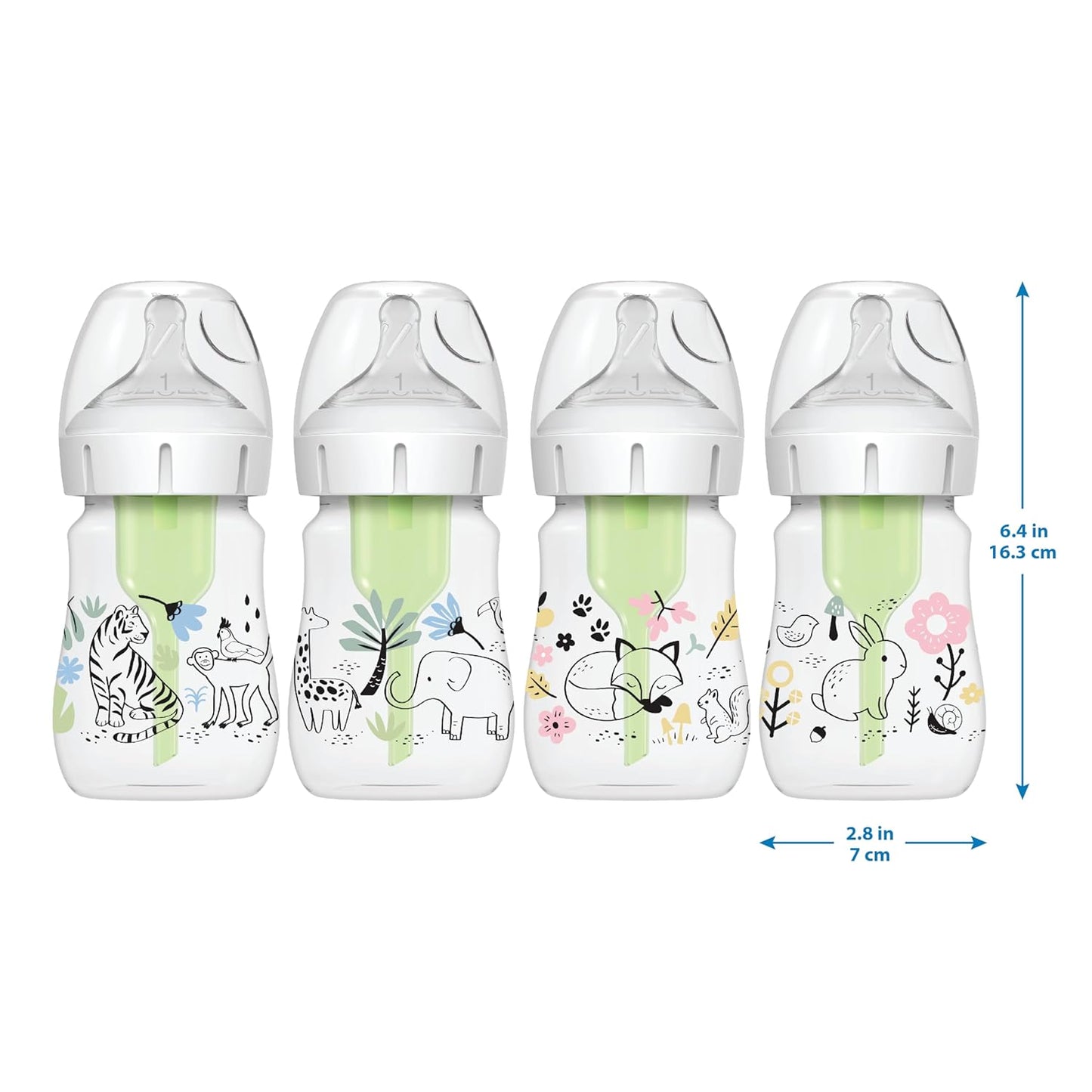Dr. Brown's Anti-Colic Options + Wide-Neck Baby Bottle Designer Edition Dino Decos, 9oz/270mL, Level 1 Slow Flow Nipple, BPA-Free, 0m+, 2-Pack