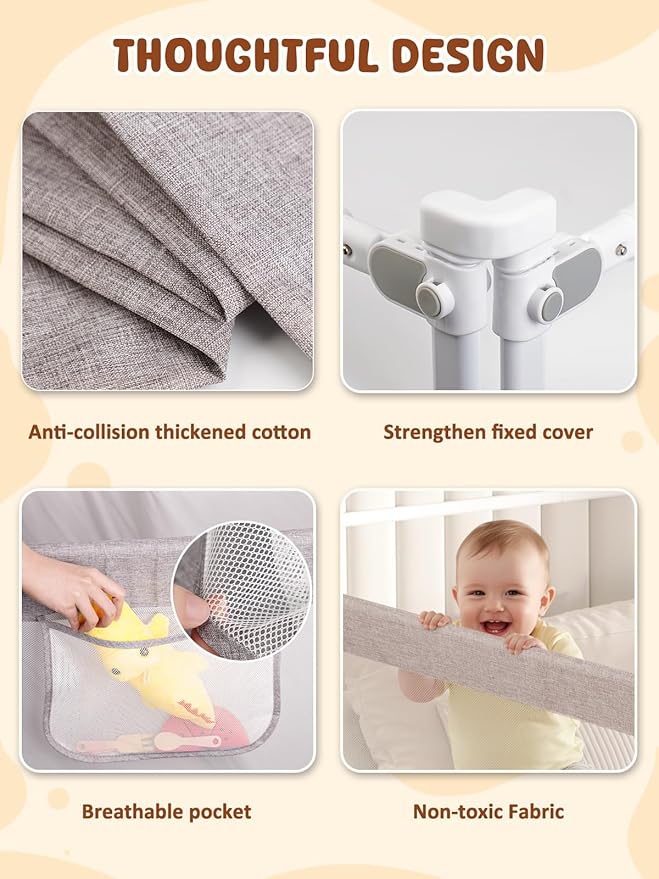 VBABY 3-Piece King Size Bed Rails for Toddler, Adjustable Height Baby Bed Rail Guard, Reinforced Bed Protection Fence for Baby, Grey, 74.8 x 78.7 x 78.7 in