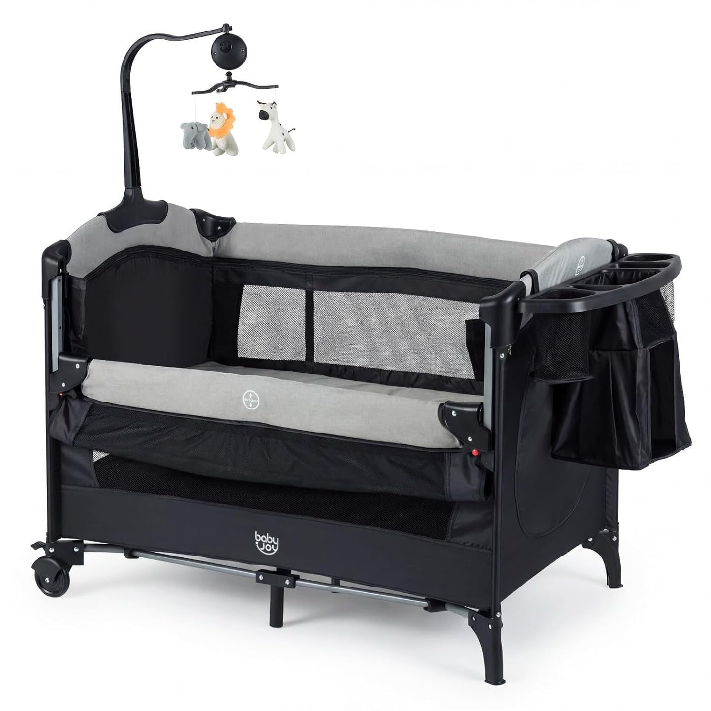 BABY JOY 5-in-1 Pack and Play, Baby Bedside Sleeper with Bassinet, Portable Baby Playard with U-Shaped Diaper Changer, Safety Strap, Multifunction Baby Bassinet Bedside Crib from Newborn to Toddlers