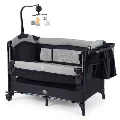BABY JOY 5-in-1 Pack and Play, Baby Bedside Sleeper with Bassinet, Portable Baby Playard with U-Shaped Diaper Changer, Safety Strap, Multifunction Baby Bassinet Bedside Crib from Newborn to Toddlers