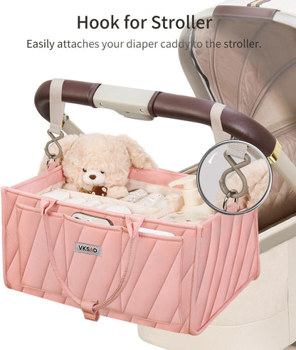 Baby Boy Essentials Diaper Caddy Organizer – Portable Storage Basket with Shoulder Strap & Stroller Hooks, Splashproof Quilted Nursery & Car Tote, Baby Gifts for Baby Shower, Classic Blue
