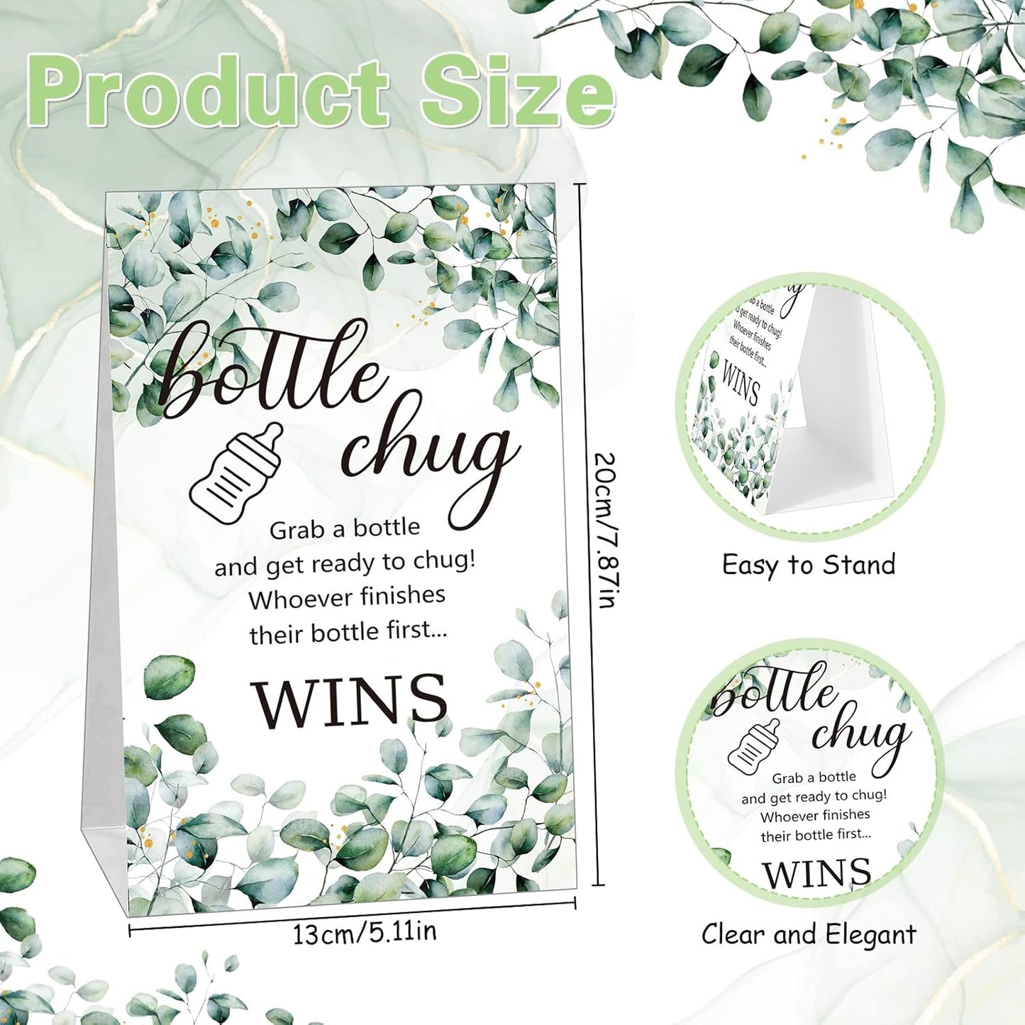 TrelaCo Bottle Chug Baby Shower Game 20 Pcs Baby Bottles Shower Favor with 1 Greenery Theme Sign for Gender Reveal Party Supplies Gifts(Green)