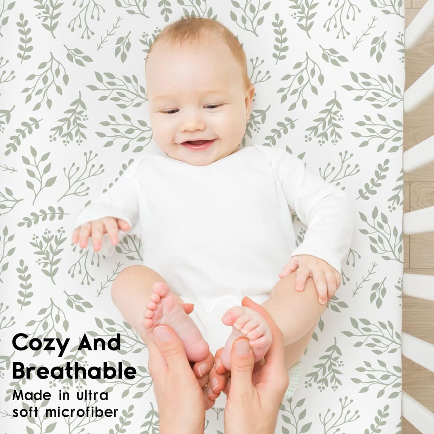 Yoofoss Pack and Play Sheets Fitted, Mini Crib Sheets 2-Pack for Pack N Play Mattress, Stretchy Playard Sheet, Soft and Breathable Green+Giraff