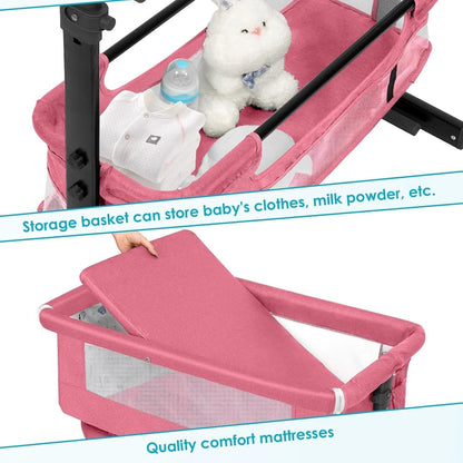 Baby Bassinets Bedside Sleeper, 3 in 1 Baby Bassinet, Adjustable Easy Folding Portable Bed, with Mosquito Nets, Large Storage Bag, Comfortable Mattresses, for Infant/Baby/Newborn (Gray)