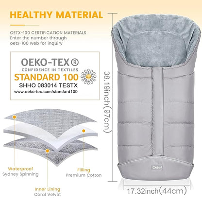 Orzbow Universal Stroller Footmuff, Winter Baby Bunting Bag for Stroller - Baby Sleeping Bag with Coral Fleece Lining for Cold Weather, Water-Repellent, Winter Must Have for Toddler Kids, Light Grey