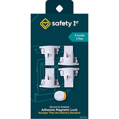 Safety 1st Adhesive Magnetic Cabinet Locks, Includes 4 Child Locks for Cabinets & Drawers, 1 Key, White