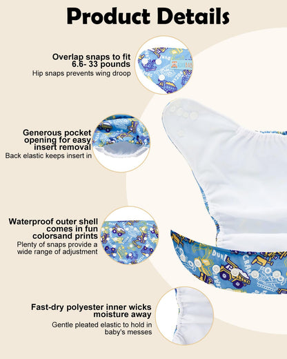 ALVABABY Baby Cloth Diapers 6 Pack with 12 Inserts Cloth Diaper Covers Adjustable Washable Reusable for Baby Girls and Boys