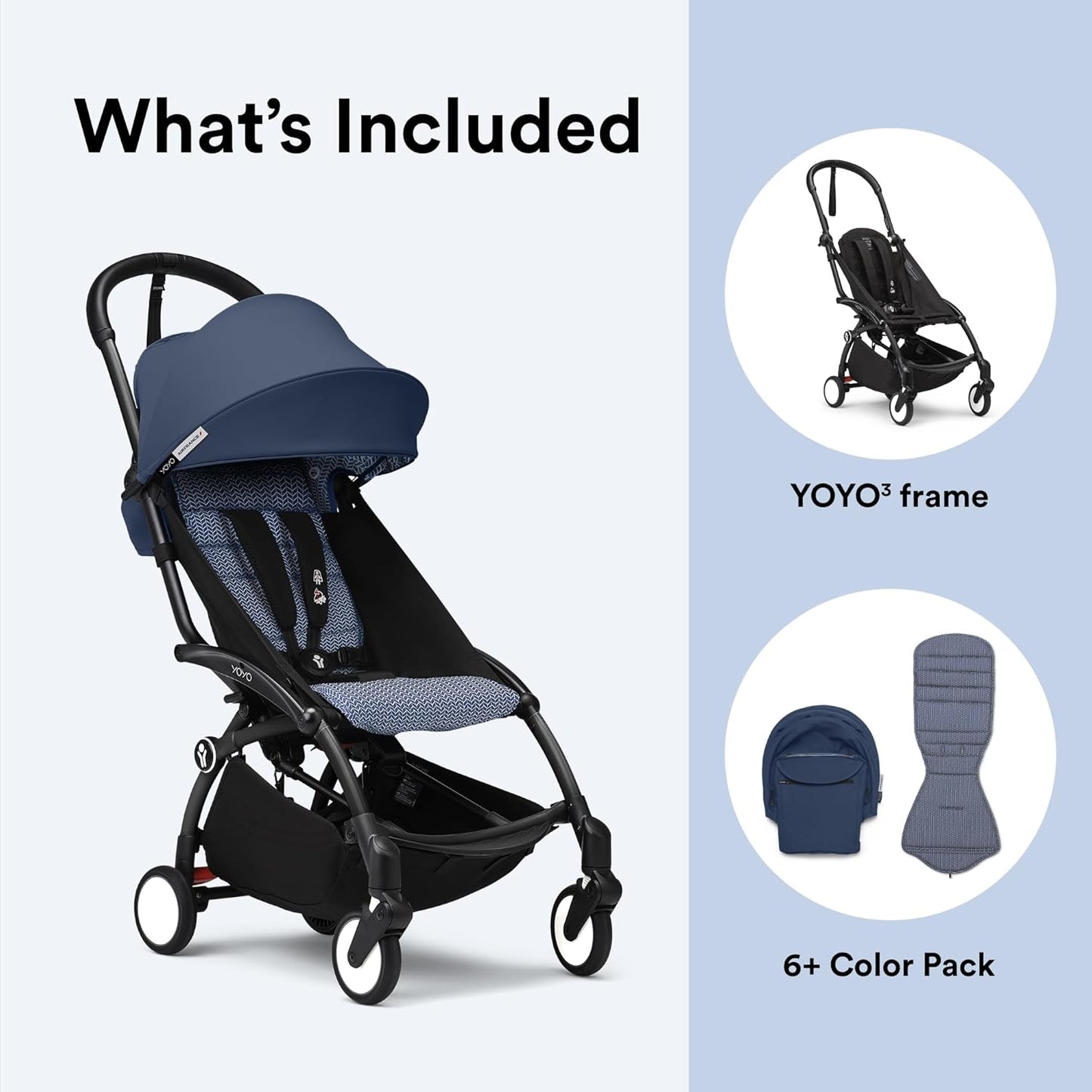 Stokke YOYO3 Stroller from 6 Months - Includes Black Frame, Seat Cushion & Canopy - Folds in & Out in a Flash - Light & Compact - Carry-On Compatible