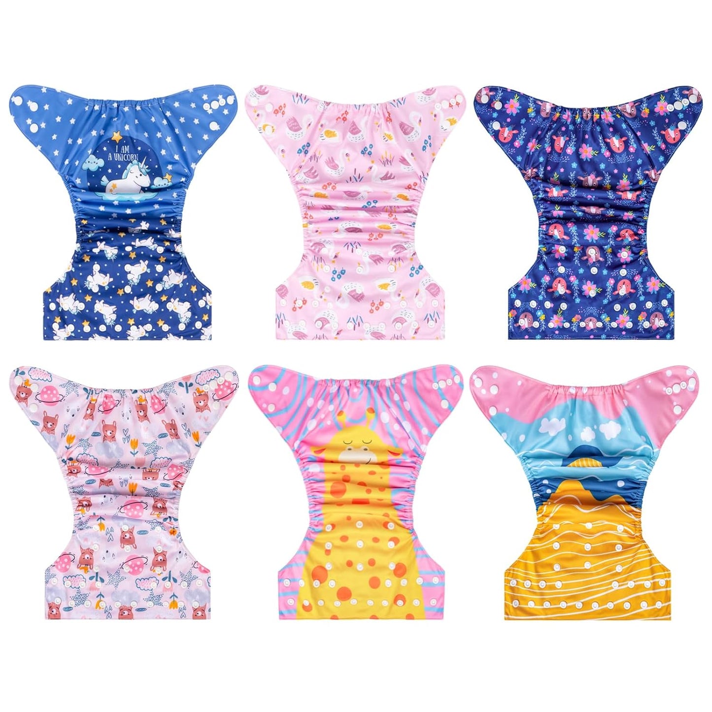 ALVABABY Baby Cloth Diapers 6 Pack with 12 Inserts Cloth Diaper Covers Adjustable Washable Reusable for Baby Girls and Boys