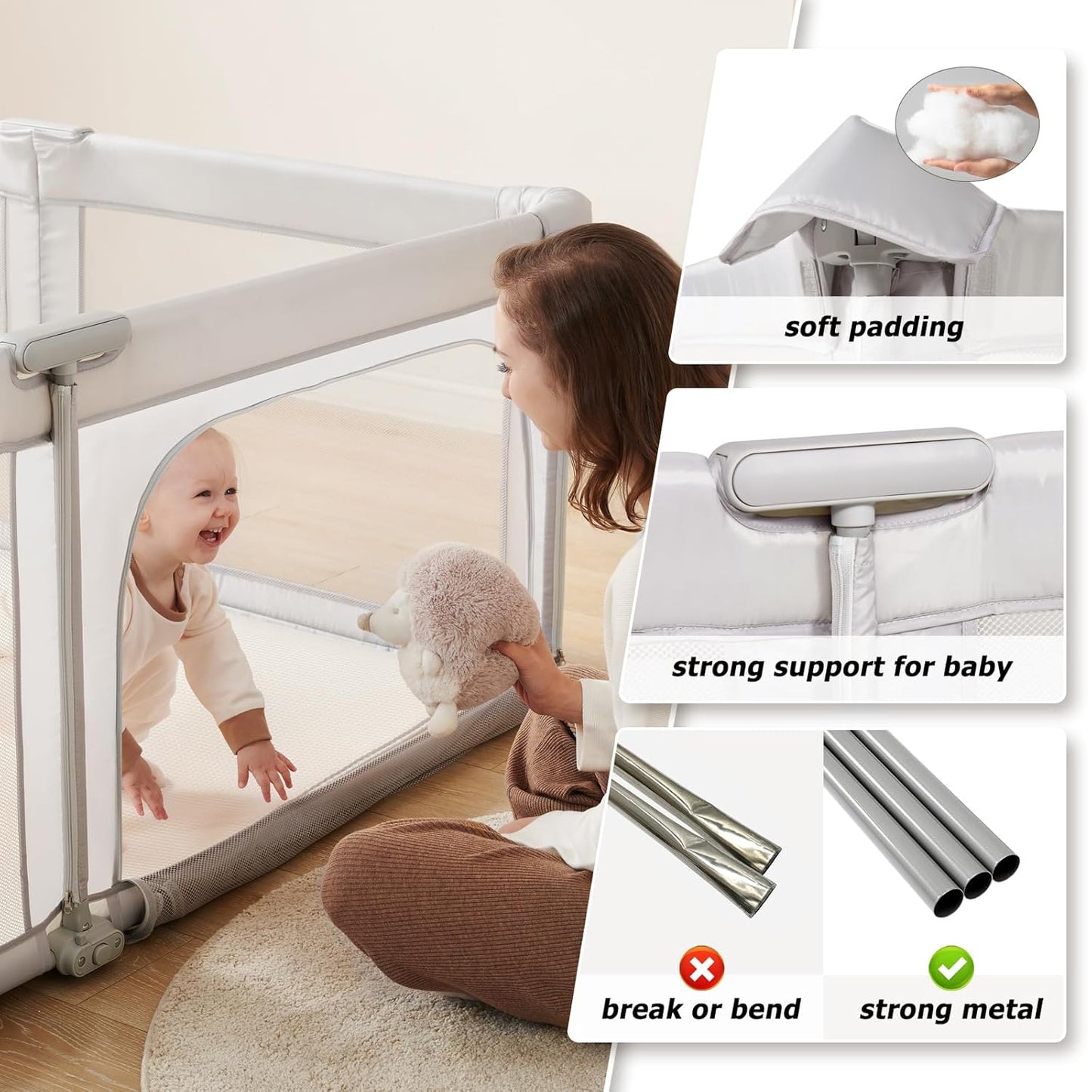 Doradotey Baby Playpen, Quick Setup Portable Baby Playard for Babies and Toddlers, Foldable Playpen Fence Indoors & Outdoor, Breathable Mesh Anti-Fall Play Pen 71x71, Grey